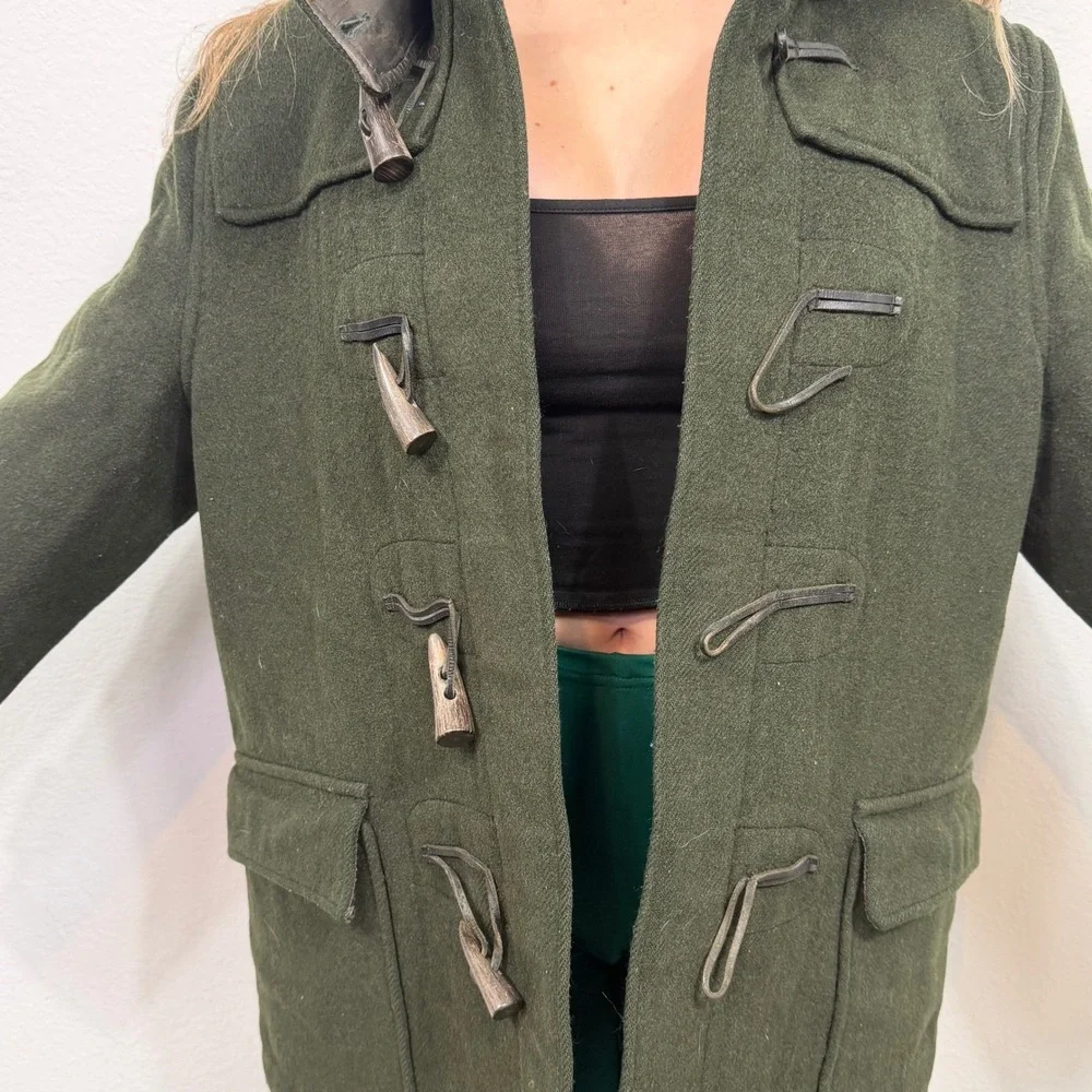 Gloversall‎ London Duffle Coat Hooded Wool Toggle Gold Label Green 40 VTG 60's
